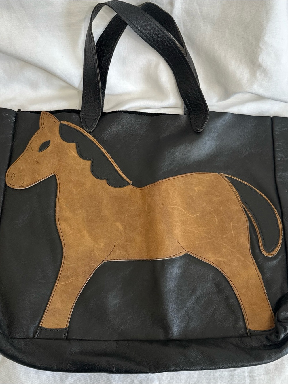 Black & Brown Horse Appliqué Leather Tote